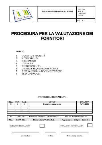 Procedura per la valutazione dei fornitori - Provincia di Pesaro e ...