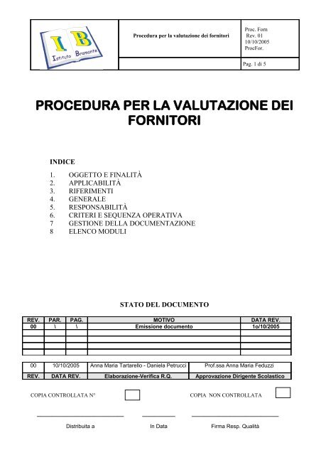 Procedura per la valutazione dei fornitori - Provincia di Pesaro e ...