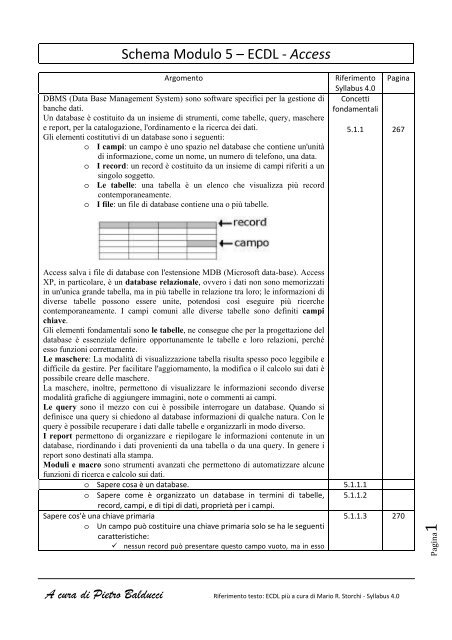 Schema Modulo 5 – ECDL - Access - Sangiuseppecab.It