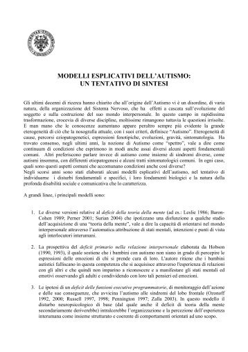 MODELLI ESPLICATIVI DELL'AUTISMO: UN TENTATIVO DI SINTESI