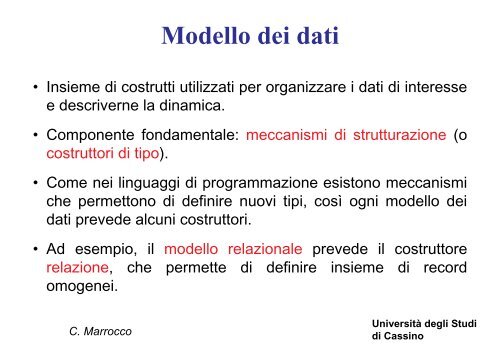 Introduzione ai database e al modello relazionale - Università degli ...