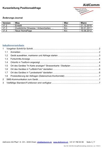 Kurzanleitung Positionsabfrage Inhaltsverzeichnis - Aidcomm AG