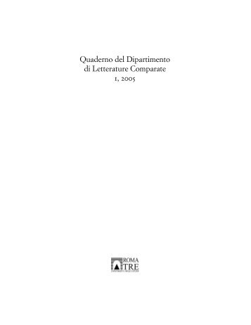 Quaderno del Dipartimento di Letterature Comparate 1, 2005