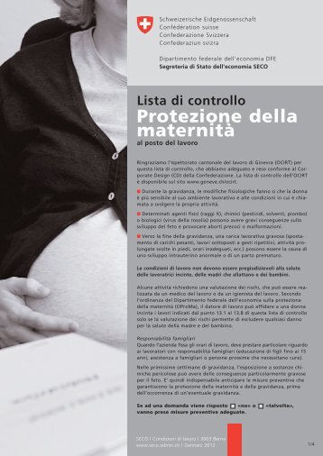 Lista di controllo: protezione della maternità - Seco - admin.ch
