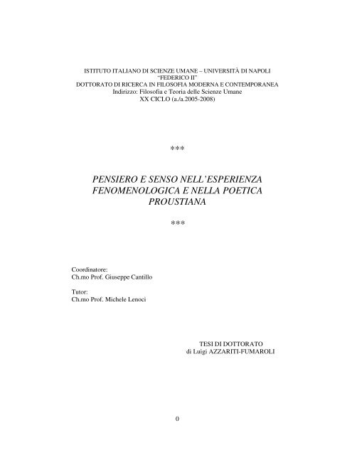 PENSIERO E SENSO NELL'ESPERIENZA ... - FedOA