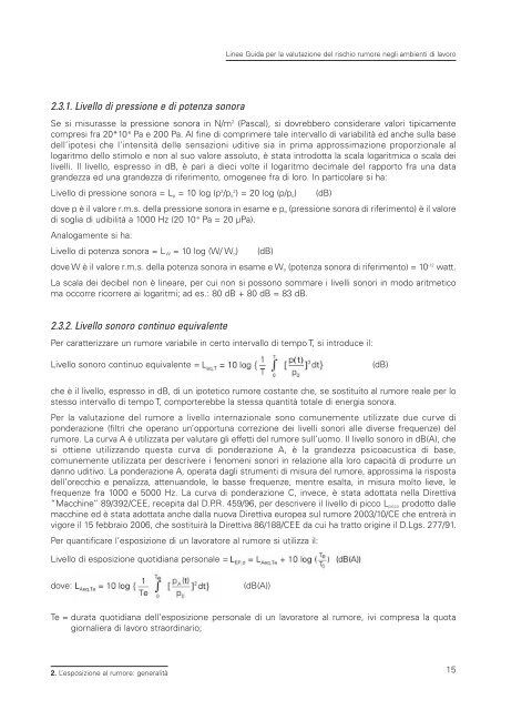 LINEE GUIDA per la valutazione del rischio rumore - Ispesl