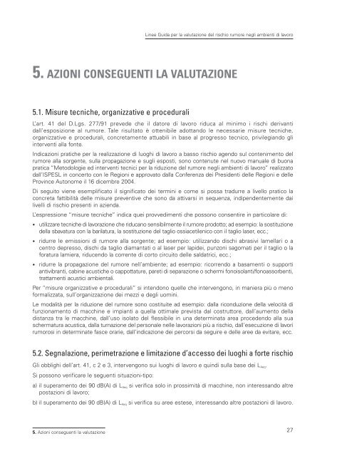 LINEE GUIDA per la valutazione del rischio rumore - Ispesl