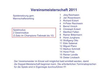 Vereinsmeisterschaft 2011 - Tennisclub Meckenheim