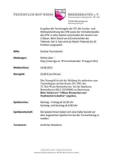 Offene Bremerhavener Stadtmeisterschaften - beim Tennisclub Rot ...