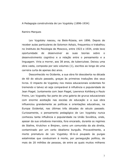 1 A Pedagogia construtivista de Lev Vygotsky (1896-1934) Ramiro ...