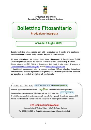 Bollettino fitosanitario - Provincia di Ferrara