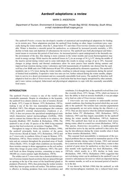 Aardwolf adaptations: a review - Anderson Africa