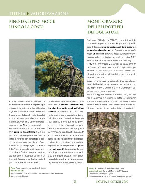 Rapporto sullo stato delle foreste in liguria 2010 - Liguria Ricerche