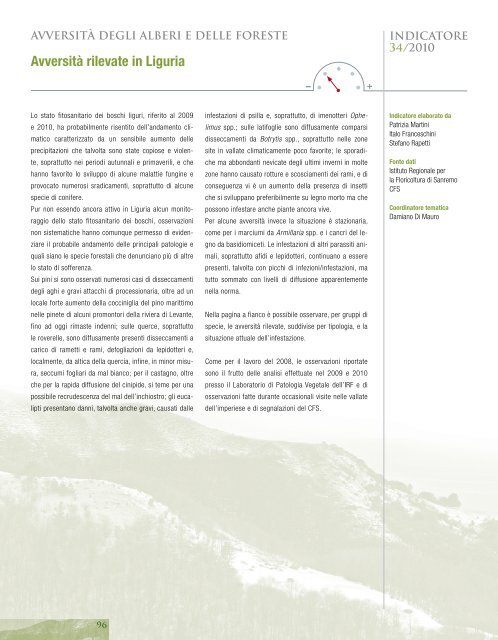 Rapporto sullo stato delle foreste in liguria 2010 - Liguria Ricerche