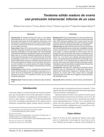 Teratoma sólido maduro de ovario con protrusión intrarrectal