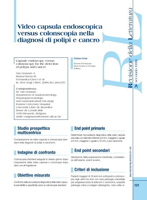 Video capsula endoscopica versus colonscopia nella ... - Sied