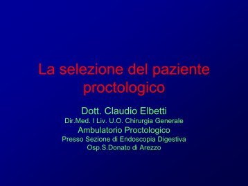 La selezione del paziente proctologico - Centro Francesco Redi