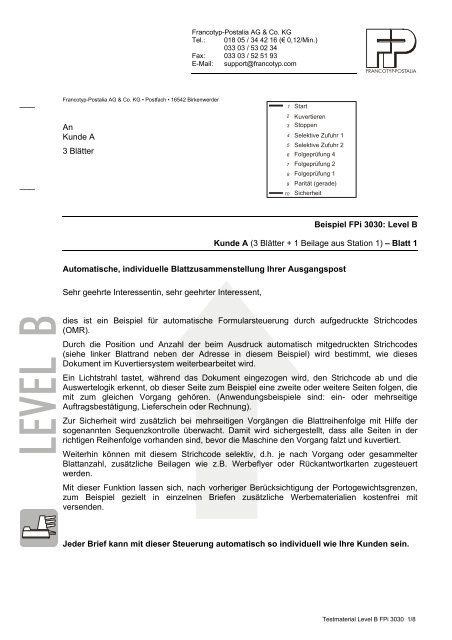 FPi 3030 OME Testmaterial - TE Postline