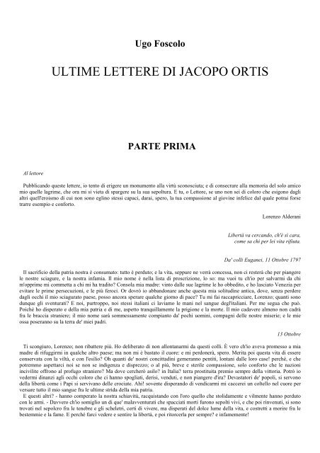 ULTIME LETTERE DI JACOPO ORTIS - Libr@rsi