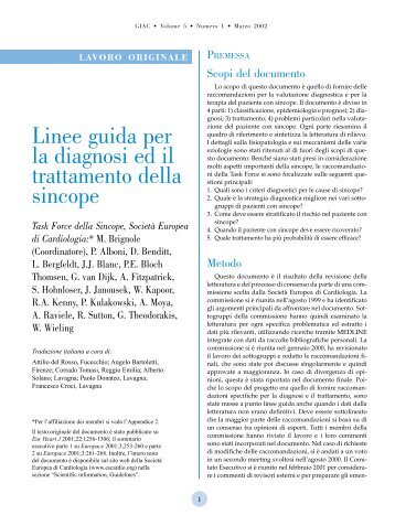 Linee guida per la diagnosi ed il trattamento della sincope - AIAC