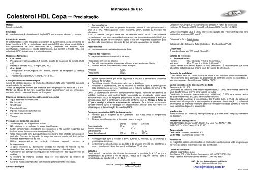Colesterol HDL Cepa – Precipitação - MBIOLOG - Diagnósticos