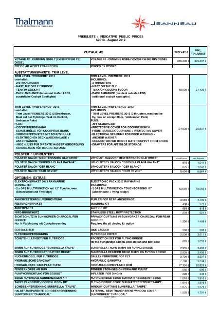 Preisliste als PDF-Datei öffnen - THALMANN Boote & Yachten