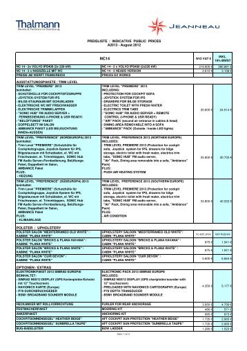 Preisliste als PDF-Datei öffnen - THALMANN Boote & Yachten