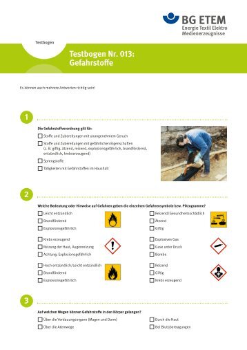 Testbogen Nr. 013: Gefahrstoffe 1 2 3 - Die BG ETEM