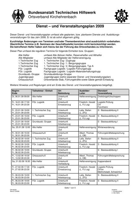 Dienstplan 2009 OKIB - THW Kirchehrenbach