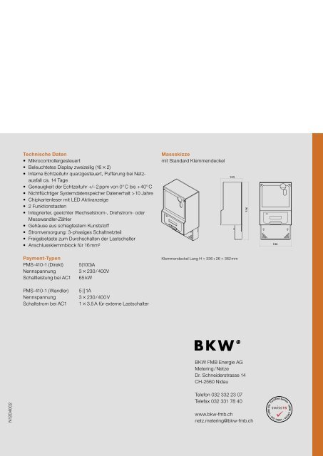 Prepaymentzähler für Industrie und Gewerbe PMS-410 - BKW