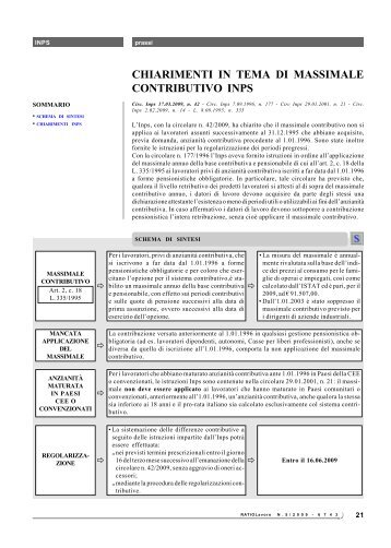 CHIARIMENTI IN TEMA DI MASSIMALE CONTRIBUTIVO INPS - Ratio