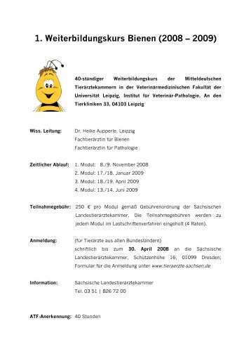 1. Weiterbildungskurs Bienen - Tierärztekammer Sachsen-Anhalt