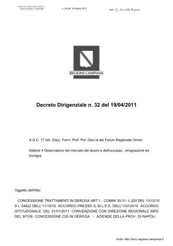 Decreto Dirigenziale n. 32 del 19/04/2011 - Provincia di Napoli