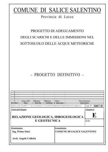Relazione Geologica - Idrogeologica - Comune di Salice Salentino
