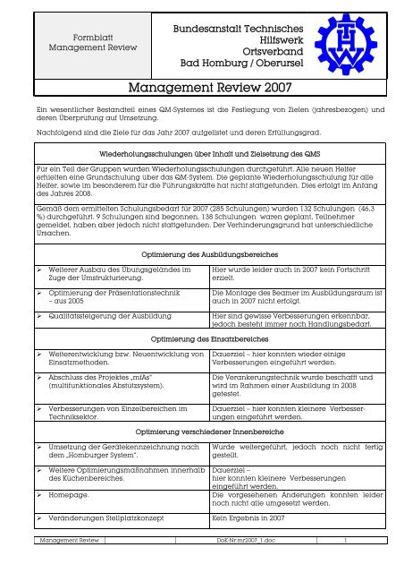 Management Review 2007 - THW OV Bad Homburg / Oberursel