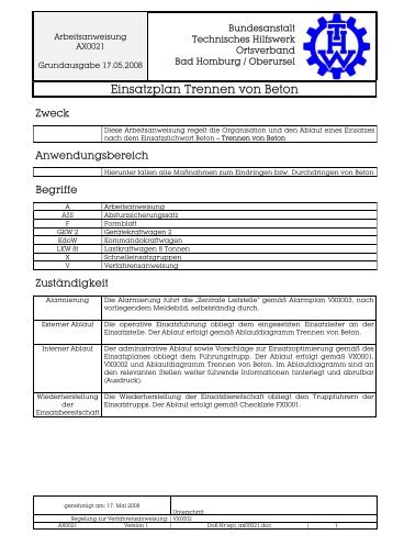 Einsatzplan Trennen von Beton - THW OV Bad Homburg / Oberursel