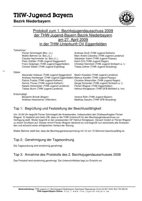 Protokoll zum 1. Bezirksjugendausschuss 2009 - THW-Jugend Bayern