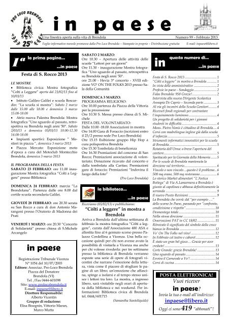 In Paese N 99 Febbraio 2013 Pro Loco Brendola
