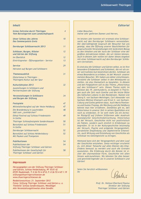 schlösserwelt thüringen - Stiftung Thüringer Schlösser und Gärten