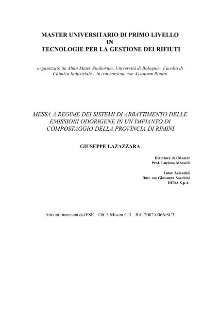 master universitario di primo livello in tecnologie per la gestione dei ...