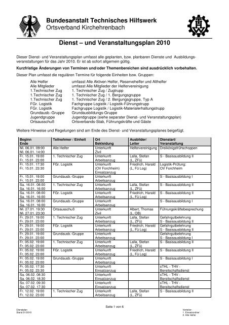 Dienstplan 2010 OKIB - THW Kirchehrenbach