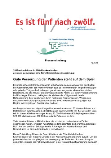 Gute Versorgung der Patienten steht auf dem Spiel - St. Theresien ...