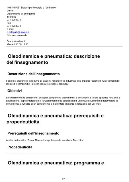 Syllabus Oleodinamica e pneumatica - E-univpm.univpm.it