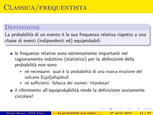 La probabilità non esiste - Pagine personali del personale della ...