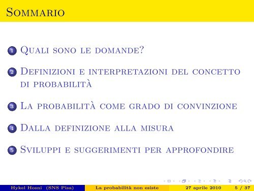 La probabilità non esiste - Pagine personali del personale della ...