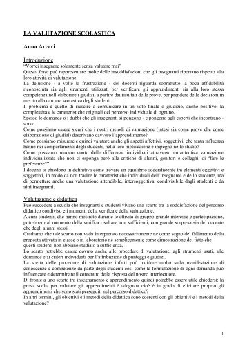 LA VALUTAZIONE SCOLASTICA Anna Arcari - Didascienze ...