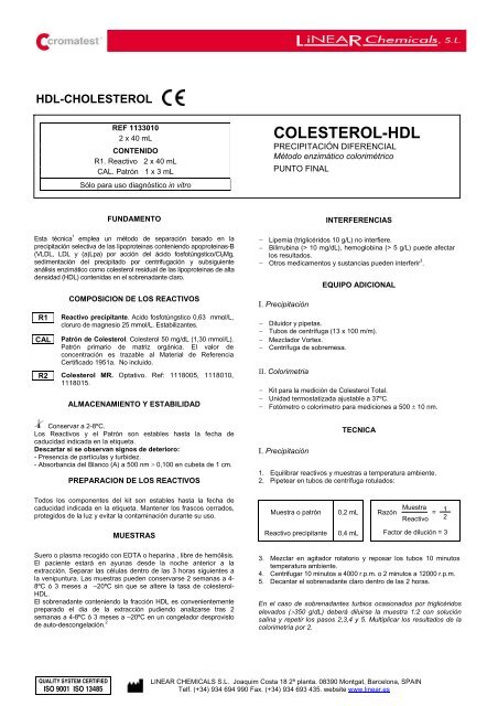 COLESTEROL HDL LINEAR CHEMICALS
