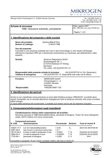 Scheda di sicurezza TMB / Soluzione substrato, precipitante 1 ...