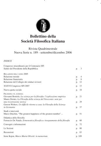 Bollettino n. 189 - Società Filosofica Italiana