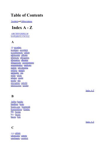 Table of Contents Index A - Z - Il Saturatore